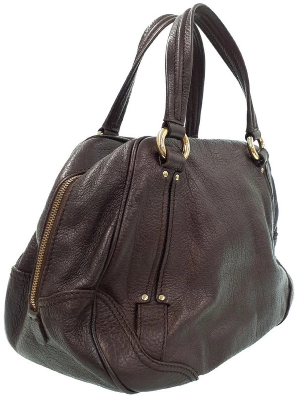 Celine front iconic logo handbag Triomphe Brown embossed